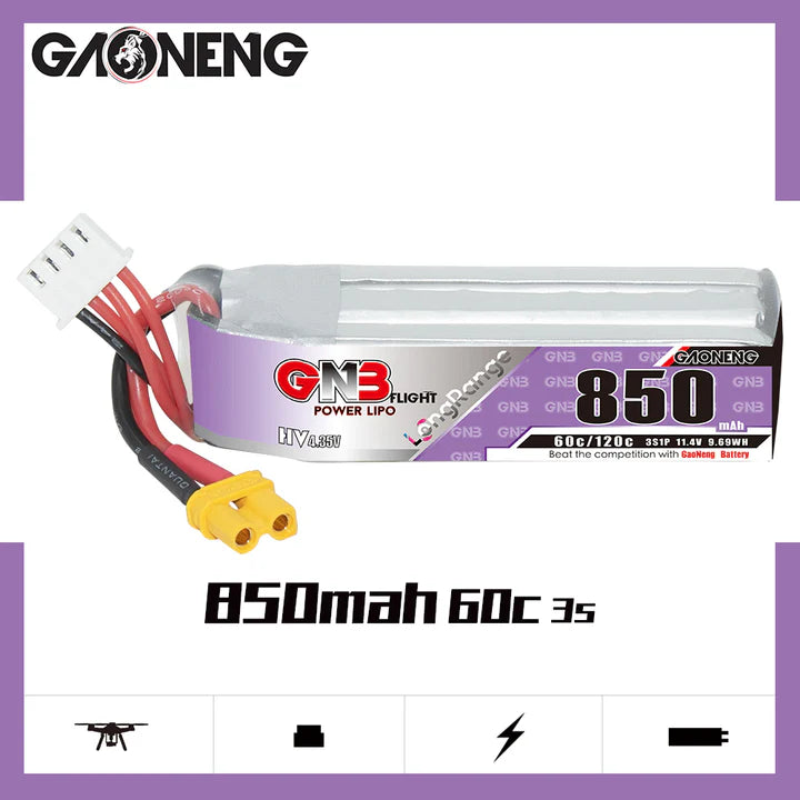 GNB 3S 11.4V 850mAh LiHV Battery 60C (Compact)